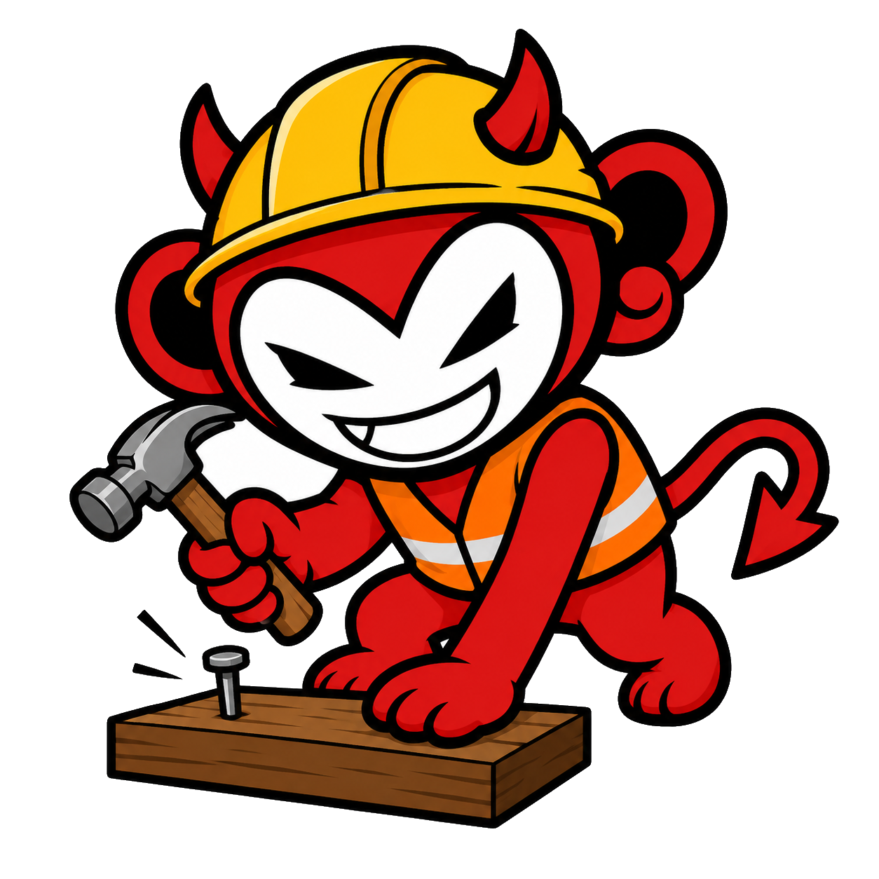 Pulse devil monkey in a hard hat hammering